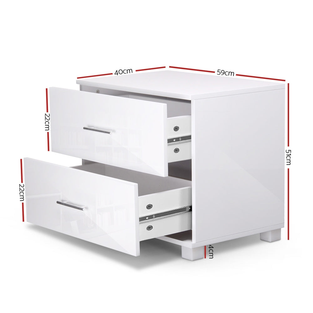 Luxena 2-Drawer Bedside Table – High Gloss White – Standard