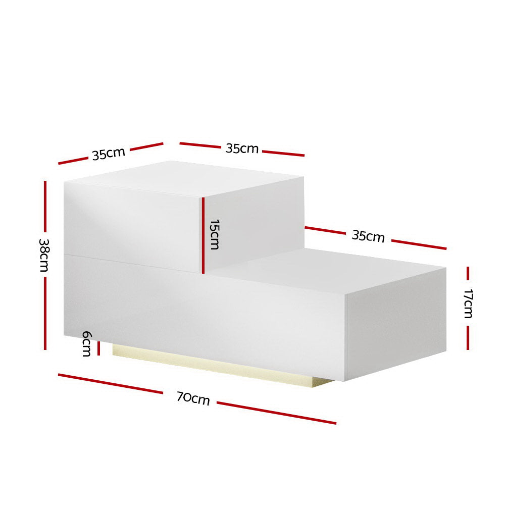 Remi LED Bedside Table – White – 2 Drawers