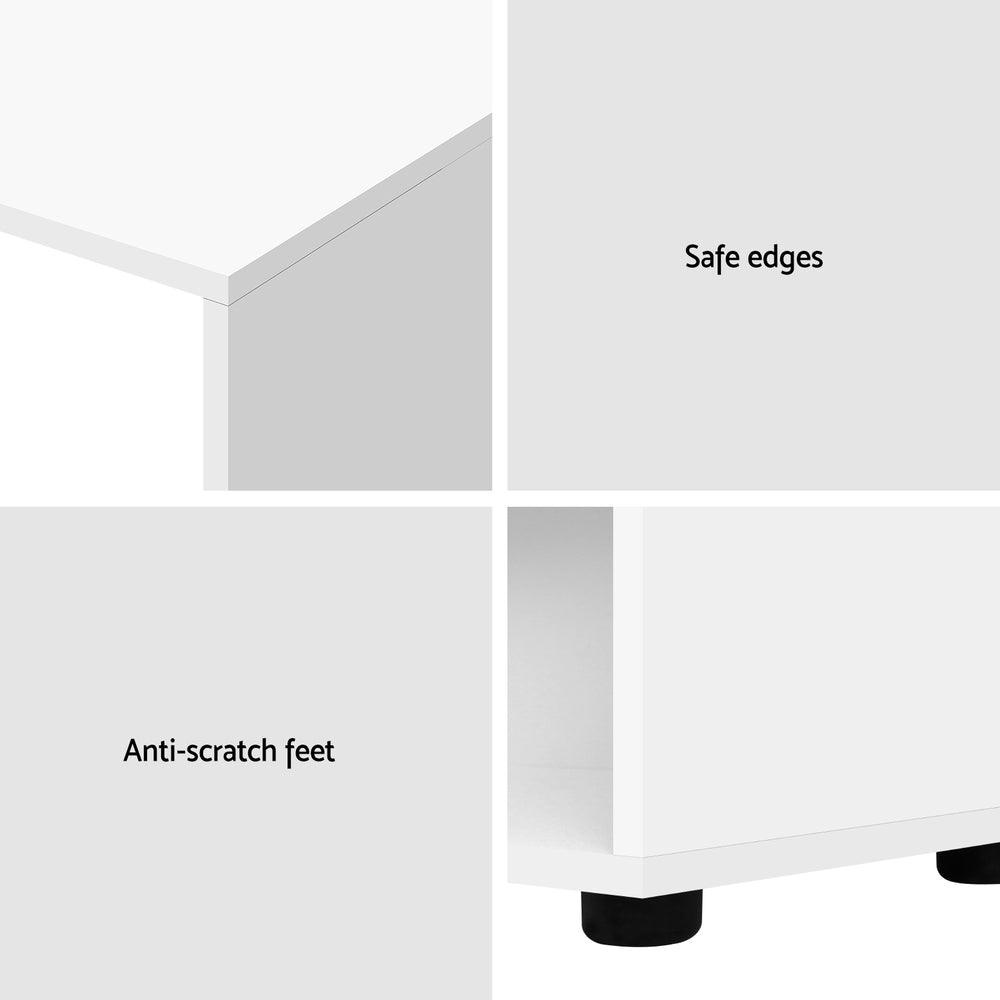 Kendor L-Shaped Computer Desk with Bookcase – White – 130 cm