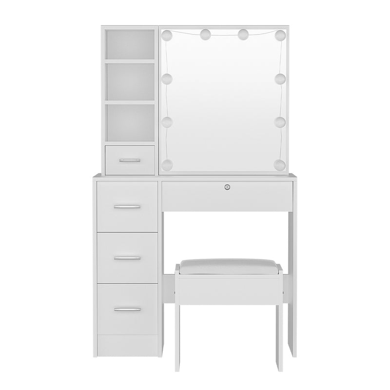 Dressing Table Set with 10 LED Bulbs – Dylan White