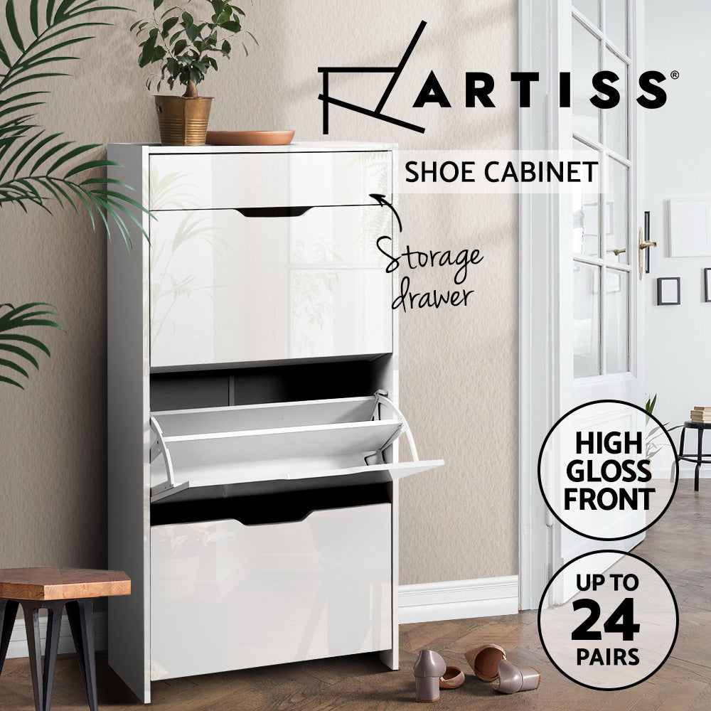 Luna Shoe Cabinet – White – 24 Pairs