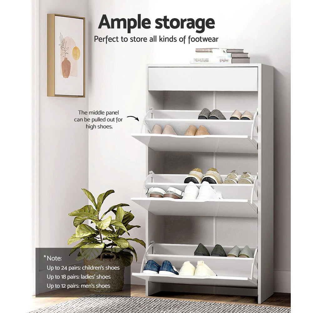 Luna Shoe Cabinet – White – 24 Pairs
