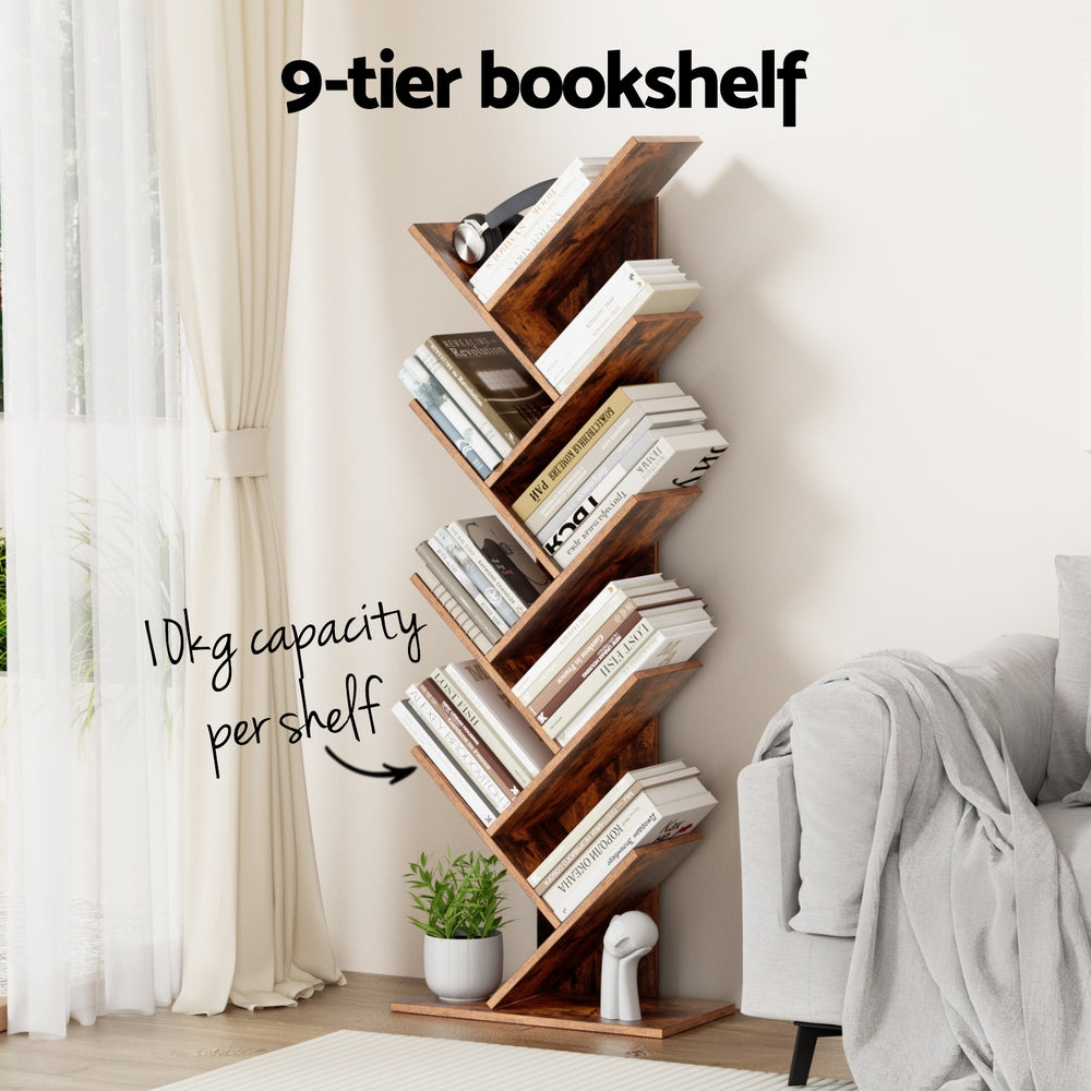 Arvon Tree Bookshelf – Walnut – 9 Tiers