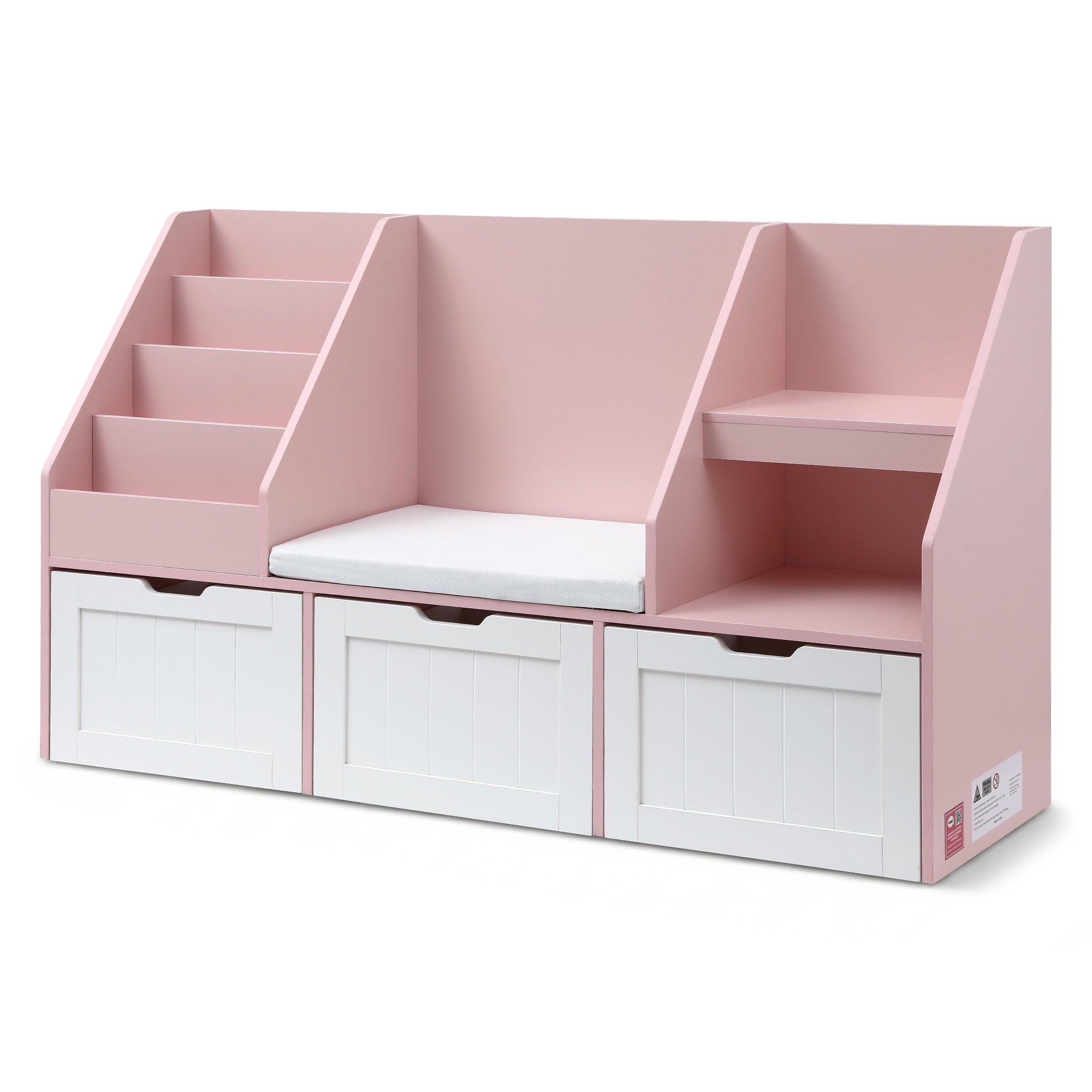Kids Bookshelf Storage Organiser Toy Box Drawer Bench Seat Cabinet Pink