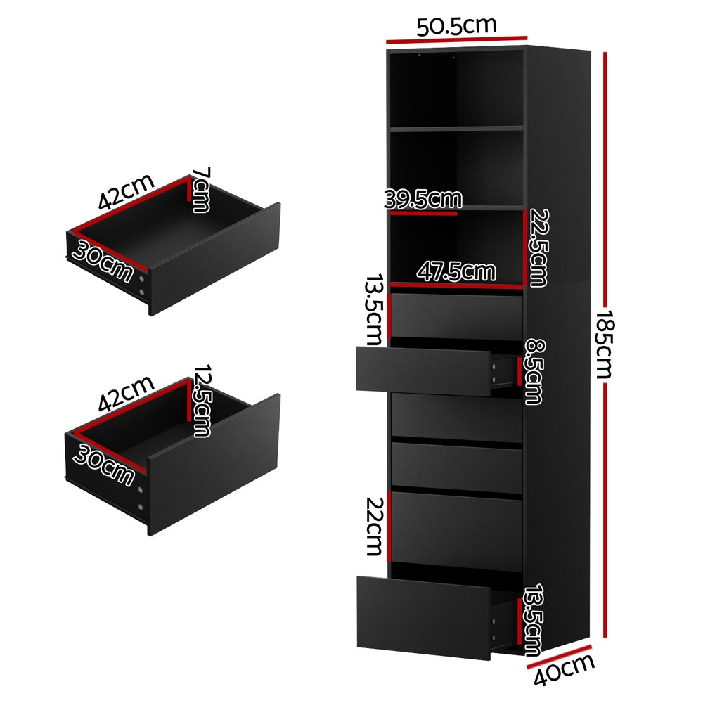 Nova 6 Drawer Tallboy – Black – Medium