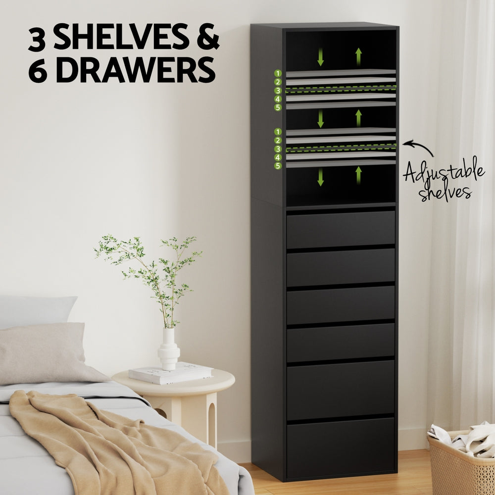 Nova 6 Drawer Tallboy – Black – Medium