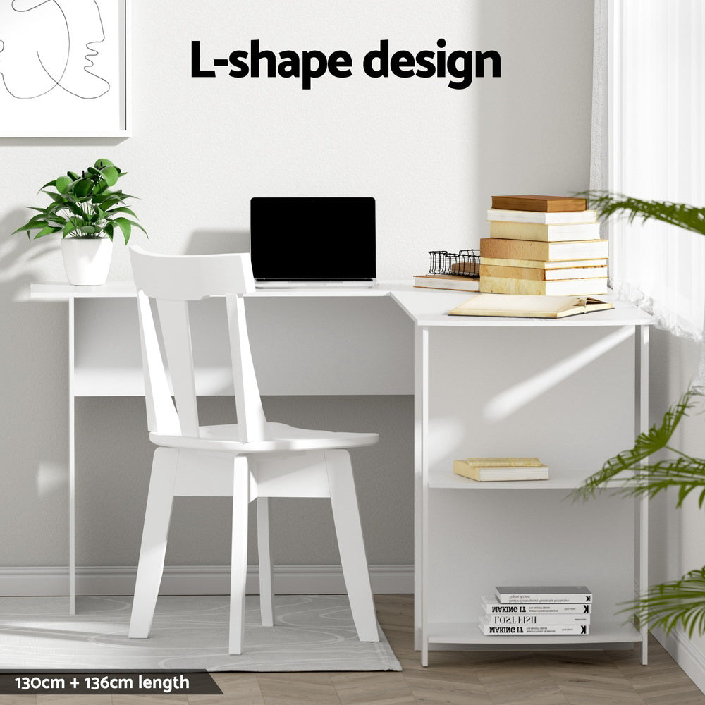 Camden L-Shape Computer Desk – White – 136 cm