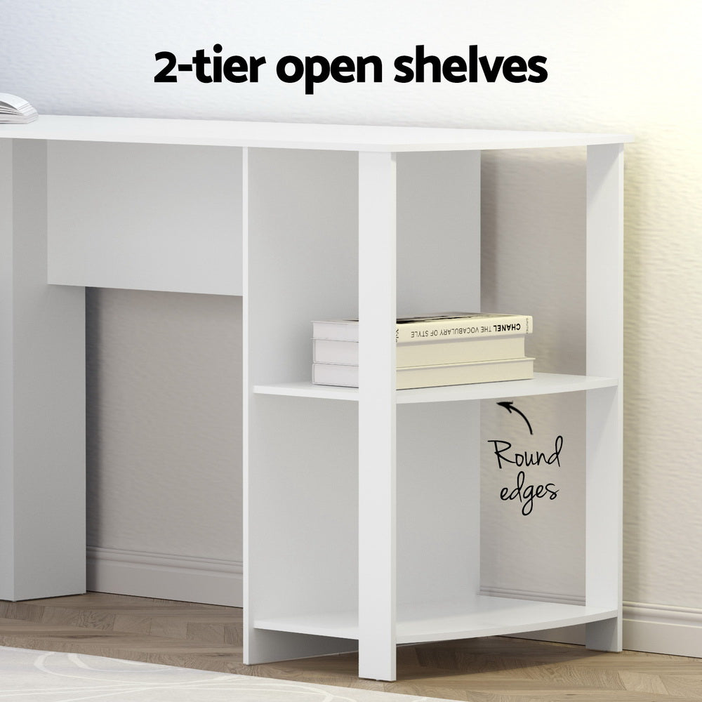 Camden L-Shape Computer Desk – White – 136 cm