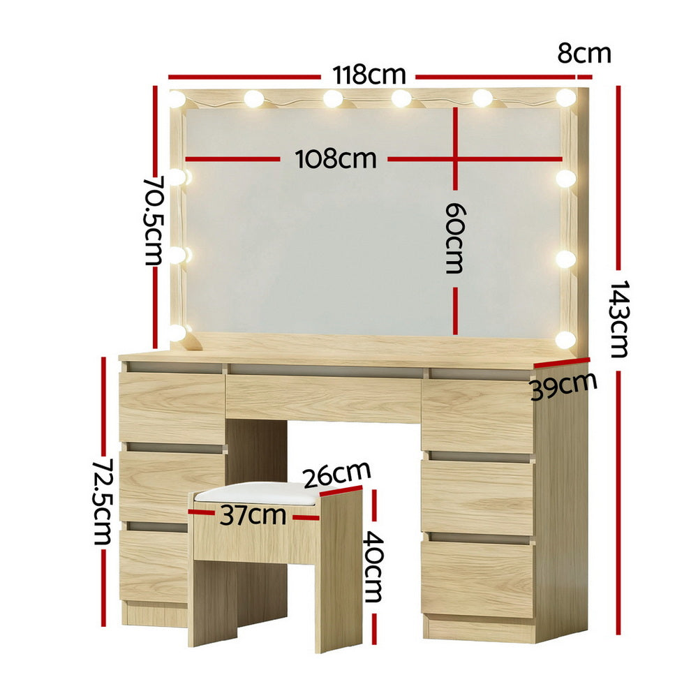 Serena LED Dressing Table with Stool – Wood