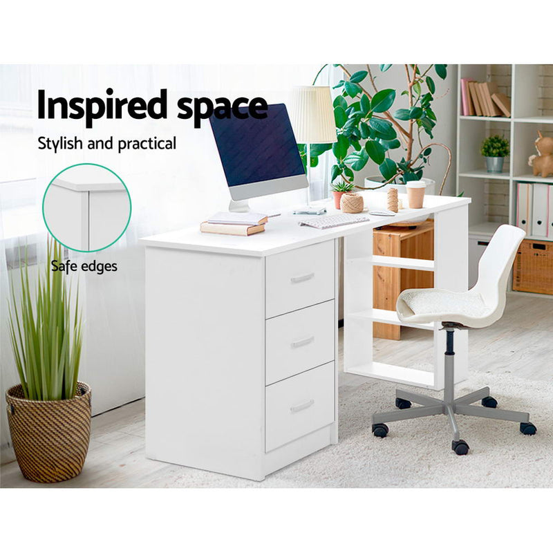 Computer Desk with Drawer and Shelf - White