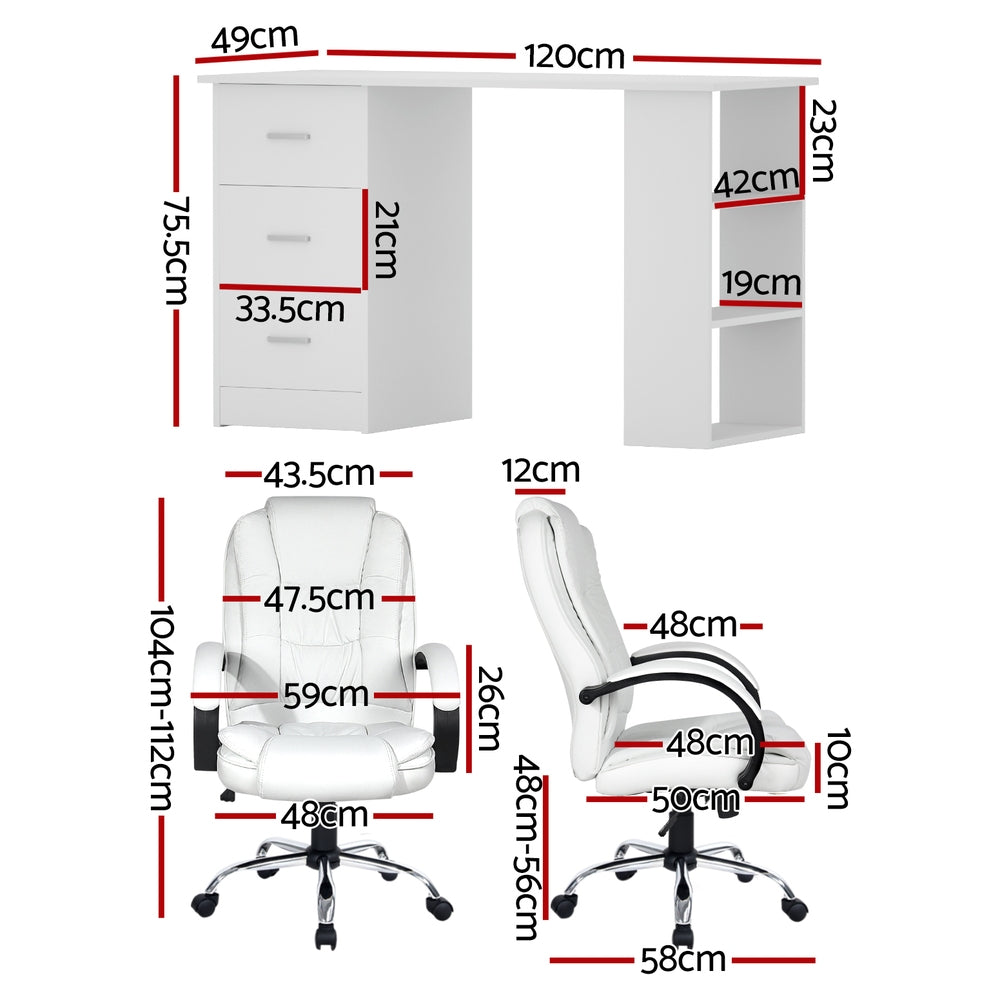 Callan Computer Desk & Executive Chair Set – White – 120 cm