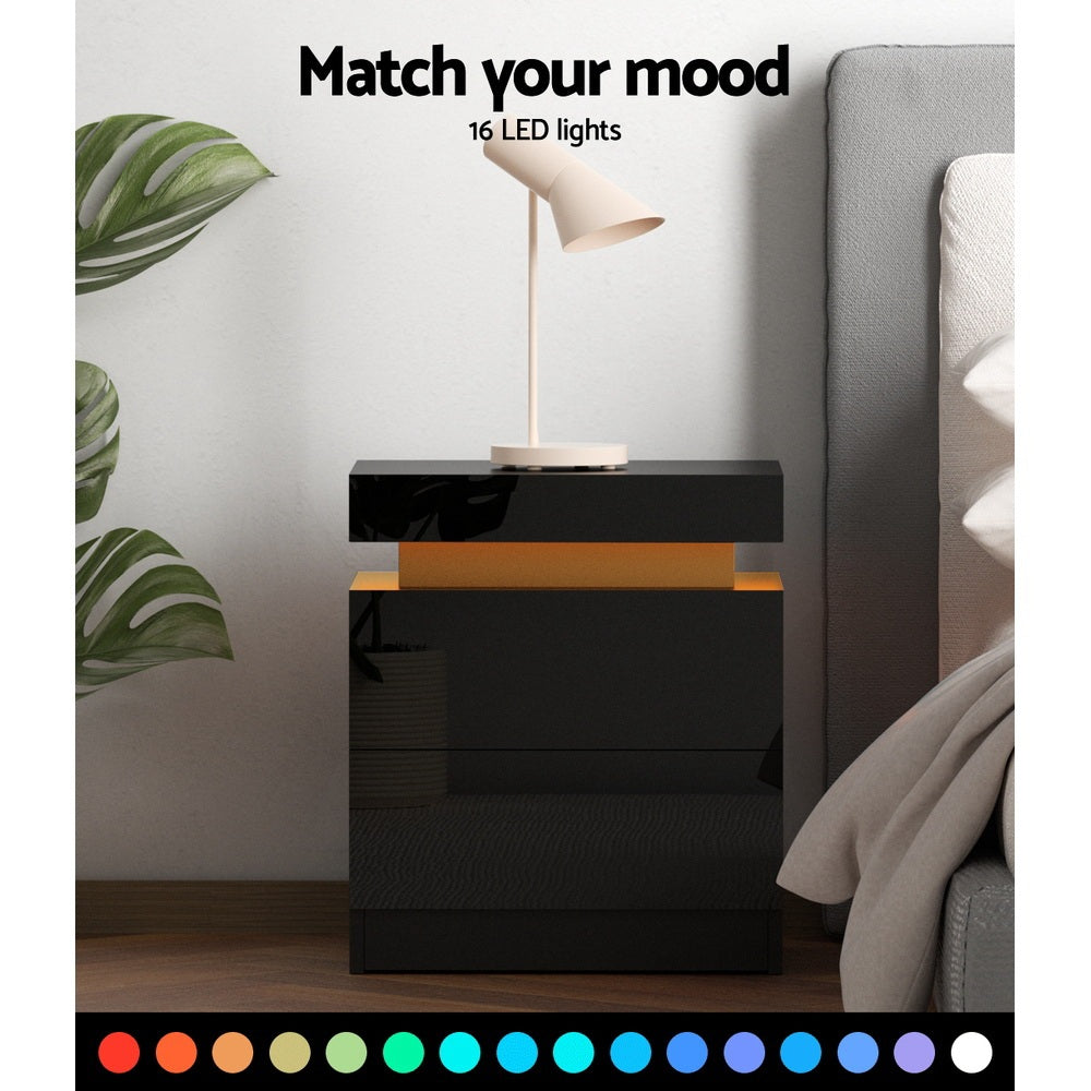 Cove LED Bedside Tables – Black – Set of 2