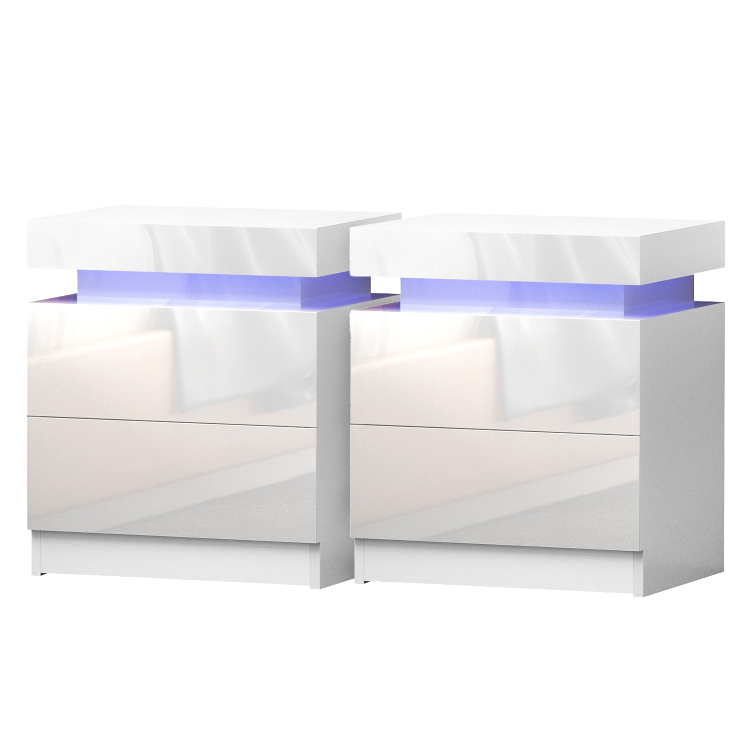 Linden 2X Bedside Table LED 2 Drawers Lift - up Storage - COLEY White