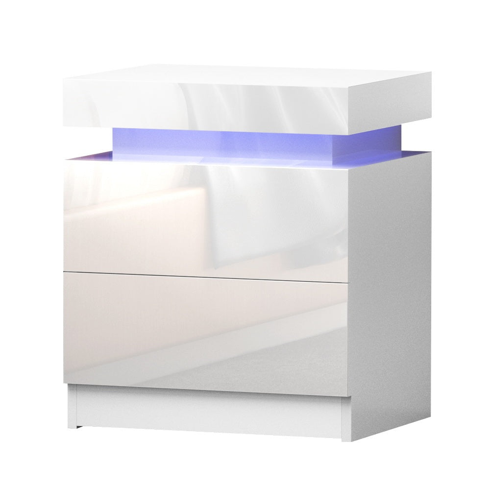 Linden LED Bedside Tables – White – Set of 2