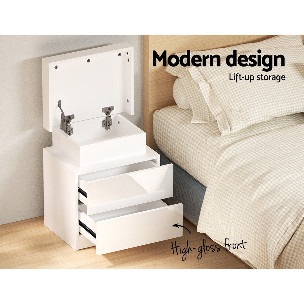 Linden LED Bedside Tables – White – Set of 2