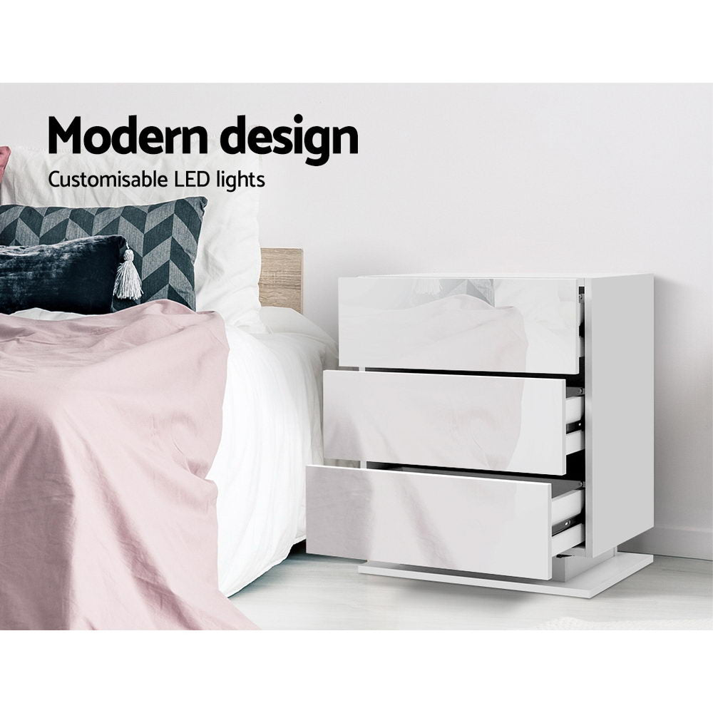 Mori LED Bedside Table – White – 60 cm