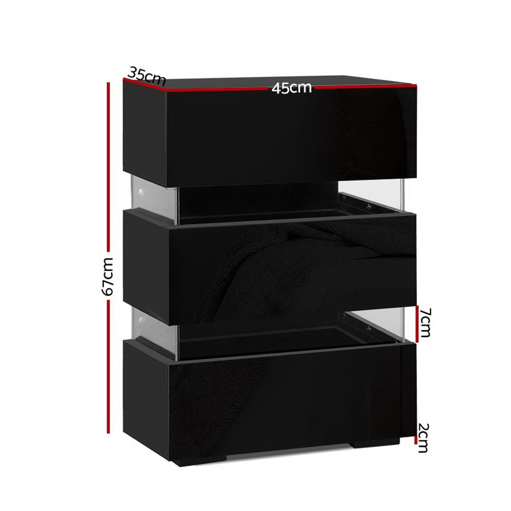 Nova LED Bedside Tables – Black – Set of 2