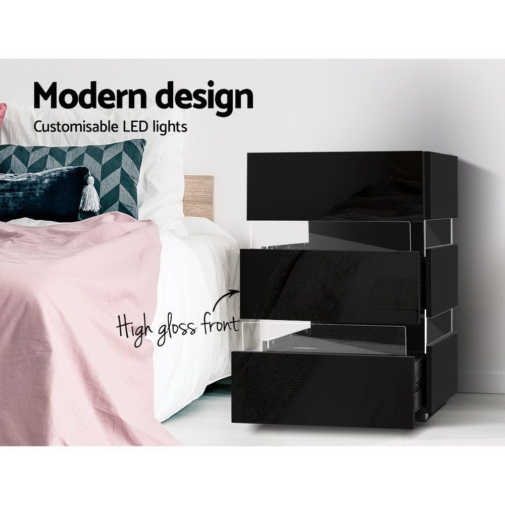 Nova LED Bedside Tables – Black – Set of 2