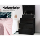 3 Drawers LED Bedside Table - Black