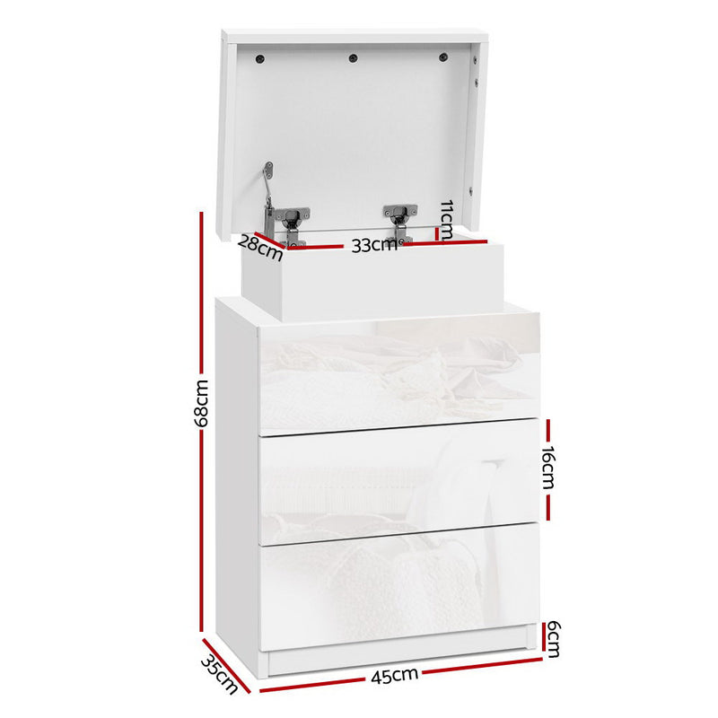 3 Drawers LED Bedside Table - White