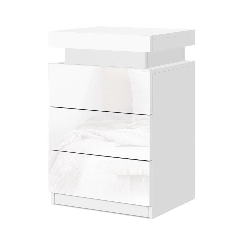 Nova LED Bedside Tables – White – Set of 2