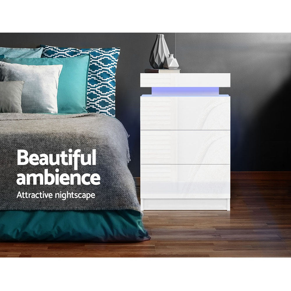 Nova LED Bedside Tables – White – Set of 2