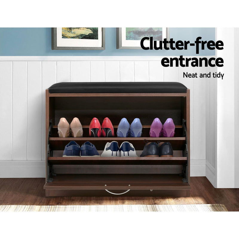 Shoe Storage Bench with 15 Pair Capacity – Walnut