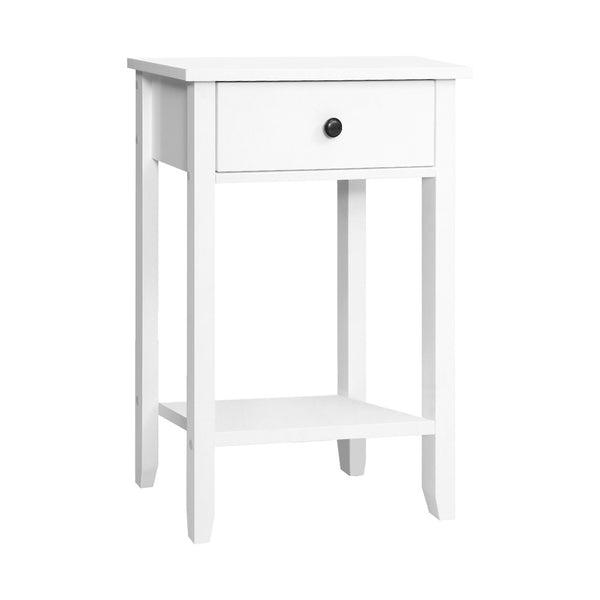 Artiss Bedside Table 1 Drawer with Shelf - BOWIE White