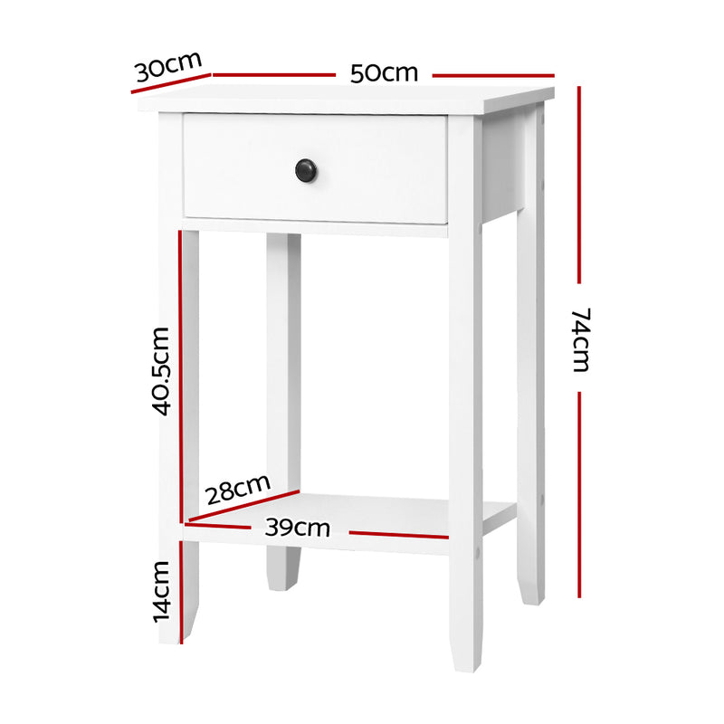 Bedside Table with Drawer and Shelf - White