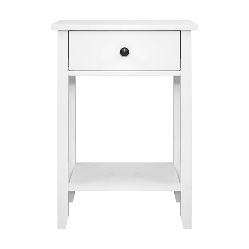 Bedside Table with Drawer and Shelf - White