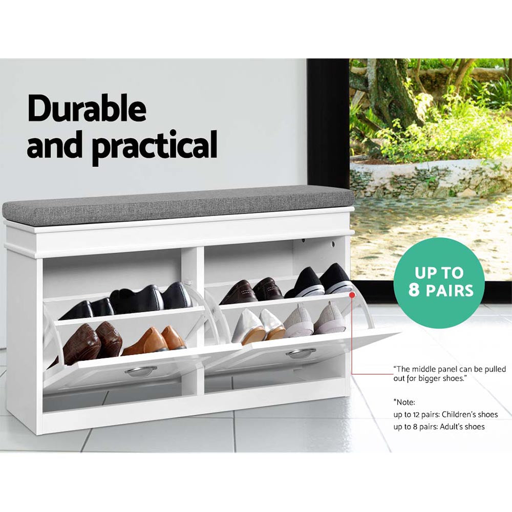 Kellor Shoe Cabinet Bench – White – 104 cm