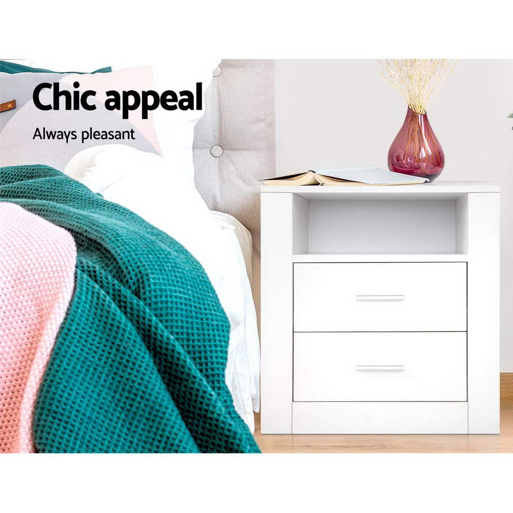 Marlowe 2-Drawer Bedside Table with Shelf – White