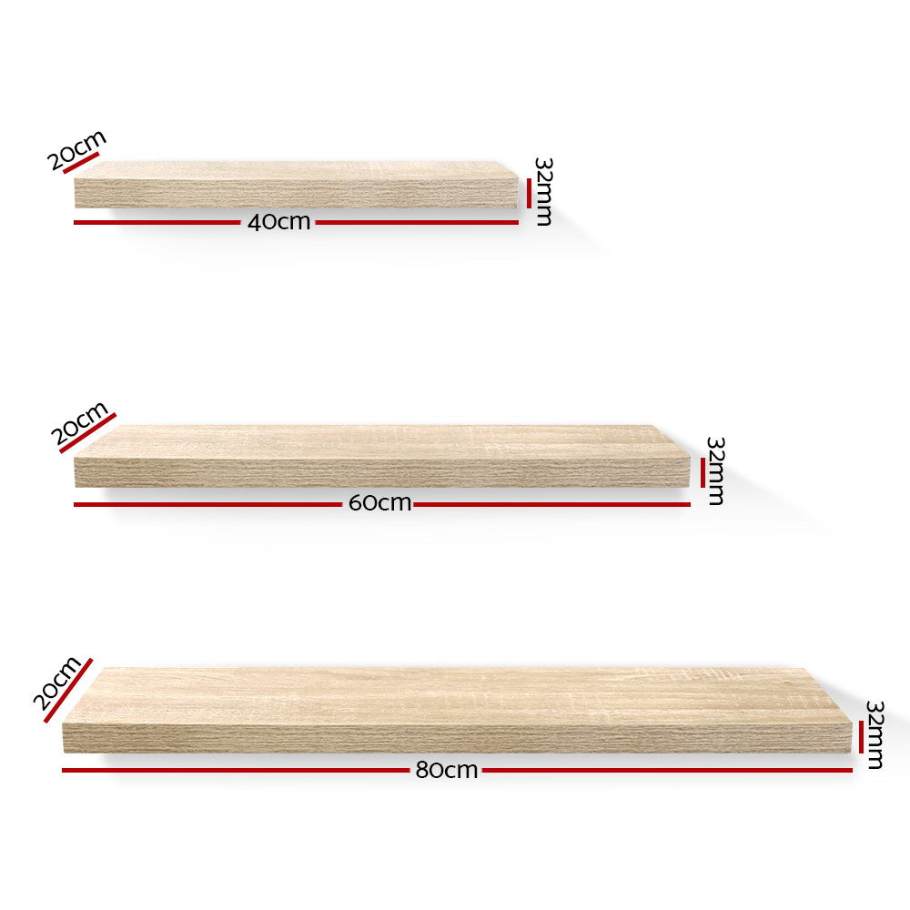 Meridian Floating Wall Shelves – Oak – Set of 3