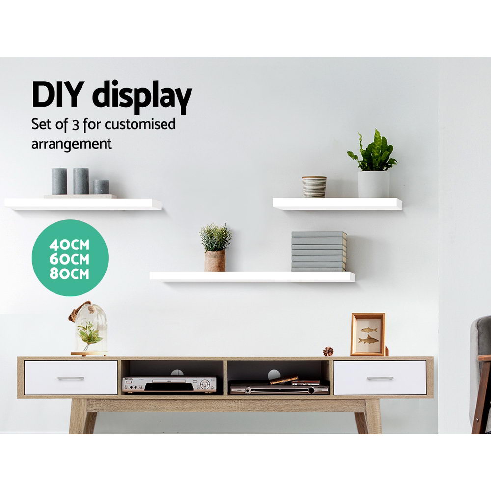 Nexora Floating Wall Shelves – White – Set of 3