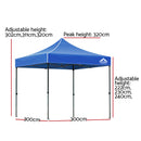 Instahut Gazebo Pop Up Marquee 3x3 Folding Tent Outdoor Camping 500D Oxford Blue