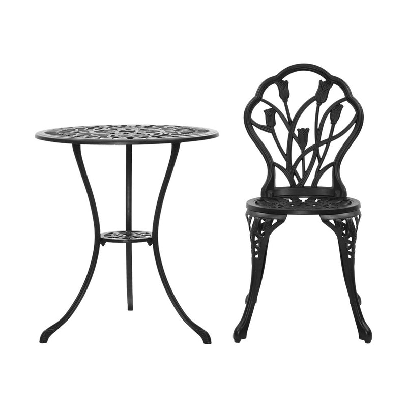 Outdoor Cast Aluminum Bistro Set - Black