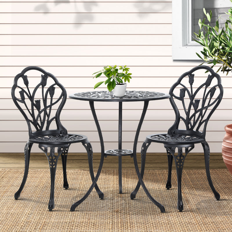 Outdoor Cast Aluminum Bistro Set - Black