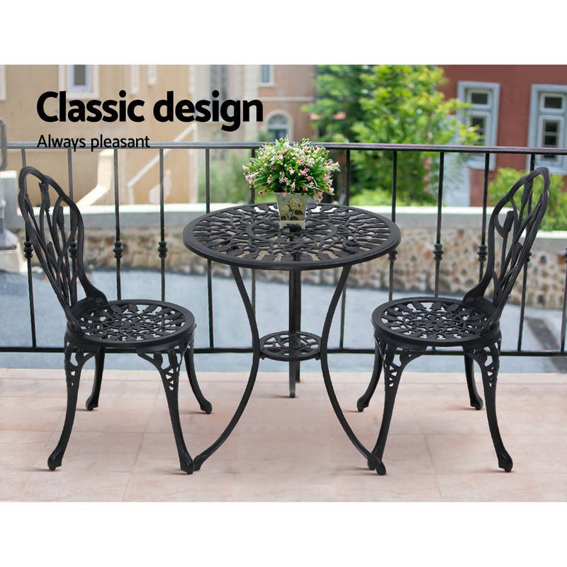 Outdoor Cast Aluminum Bistro Set - Black