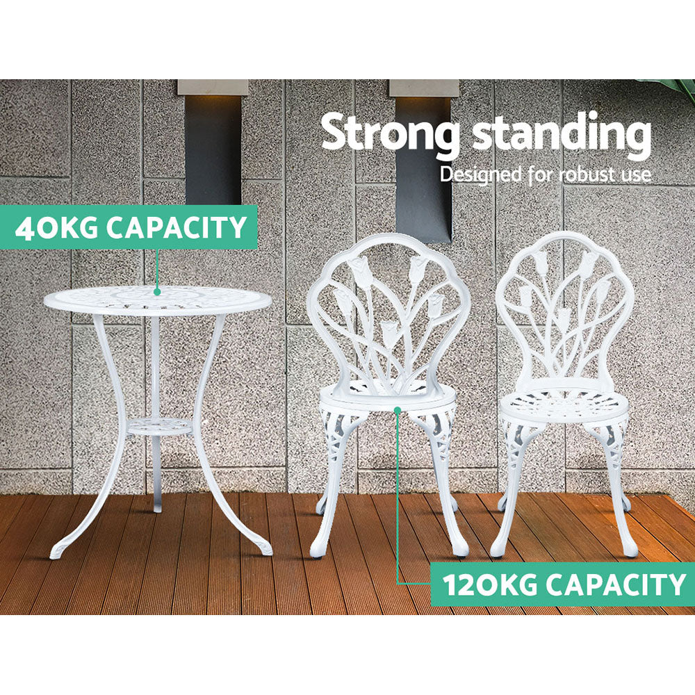 Celano Cast Aluminium Bistro Set – White – 3 Piece