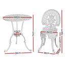 3 PC Outdoor Bistro Dining Set – Aluminium, White