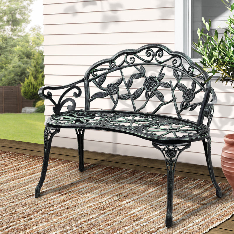 Outdoor Garden Bench Seat - 100cm Cast Aluminium Vintage Green