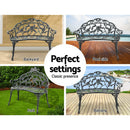 Outdoor Garden Bench Seat - 100cm Cast Aluminium Vintage Green