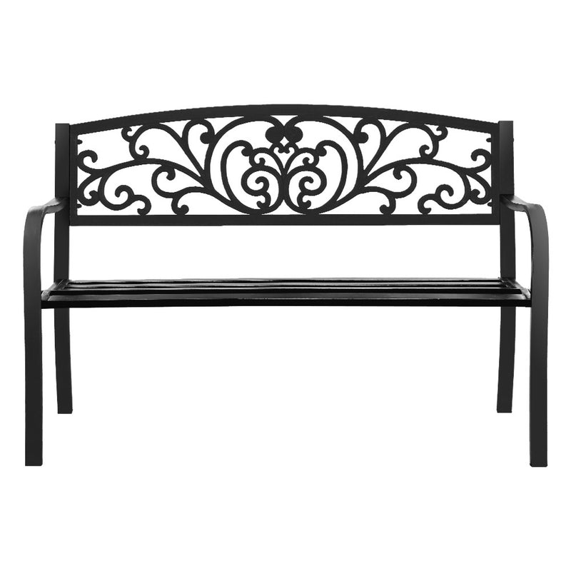 Steel Outdoor 3 Seater Garden Bench - Black