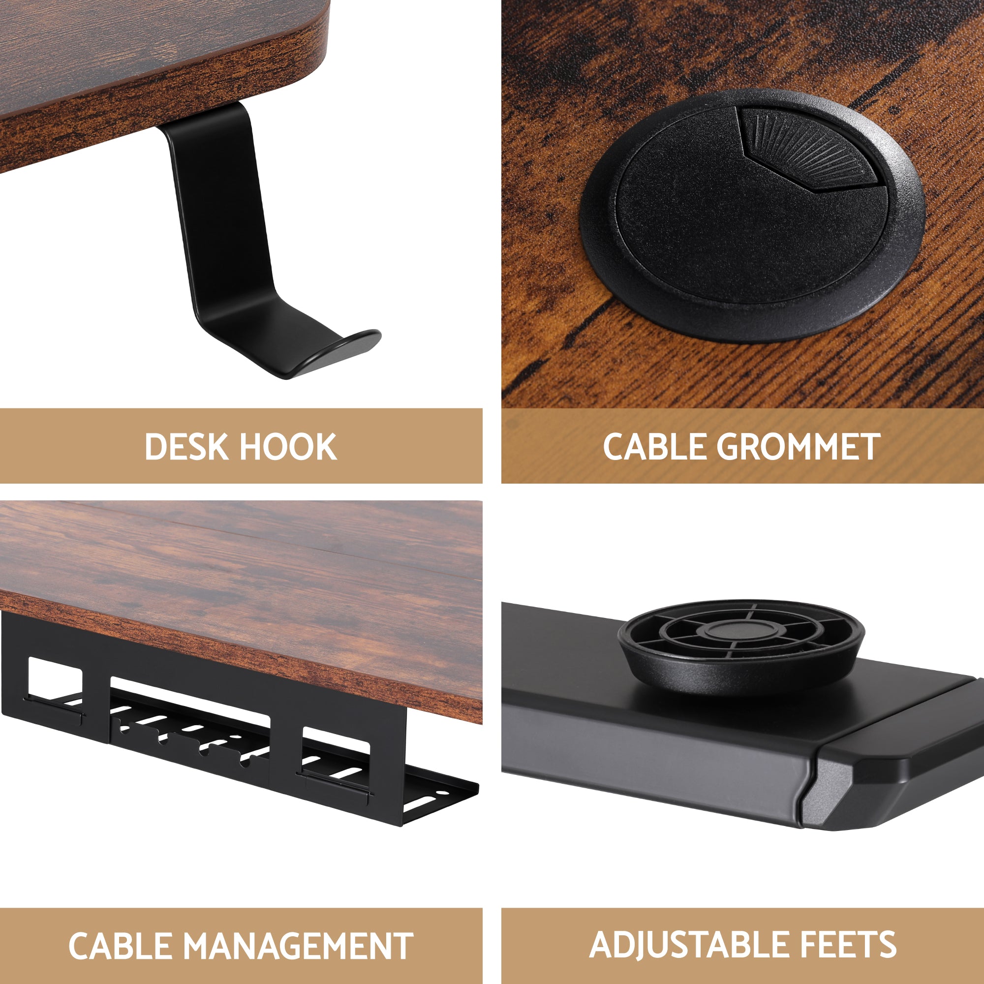 Serano Electric L-Shaped Desk – Rustic Brown – 120 cm