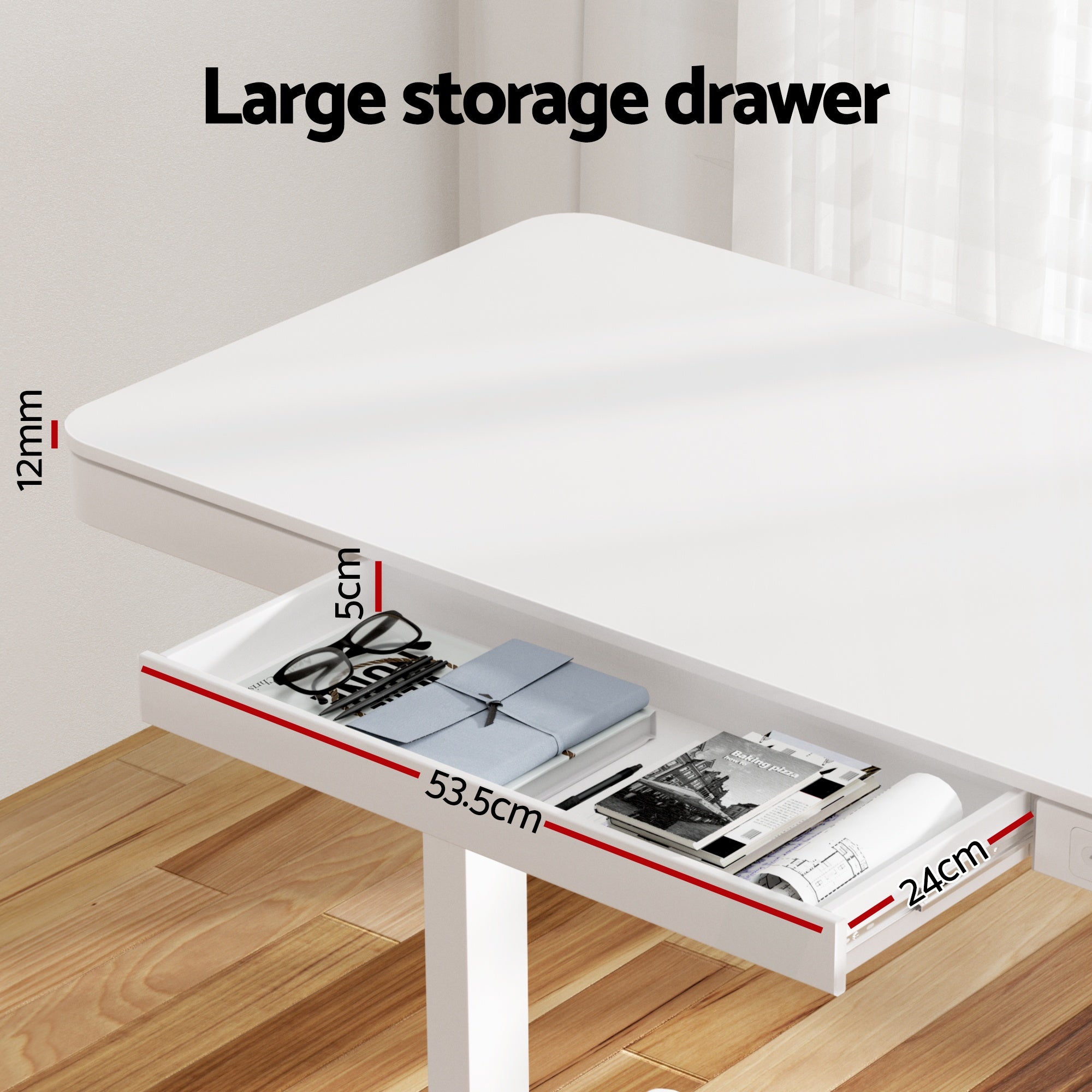 Elevate Electric Sit Stand Desk with Drawer – White – 120cm
