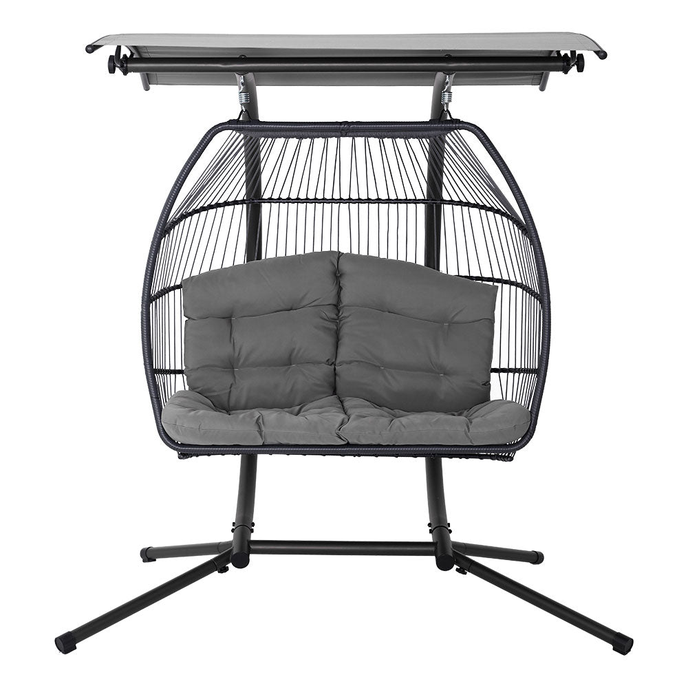 Cascara Hanging Egg Chair with Stand – Grey – 2 Seater