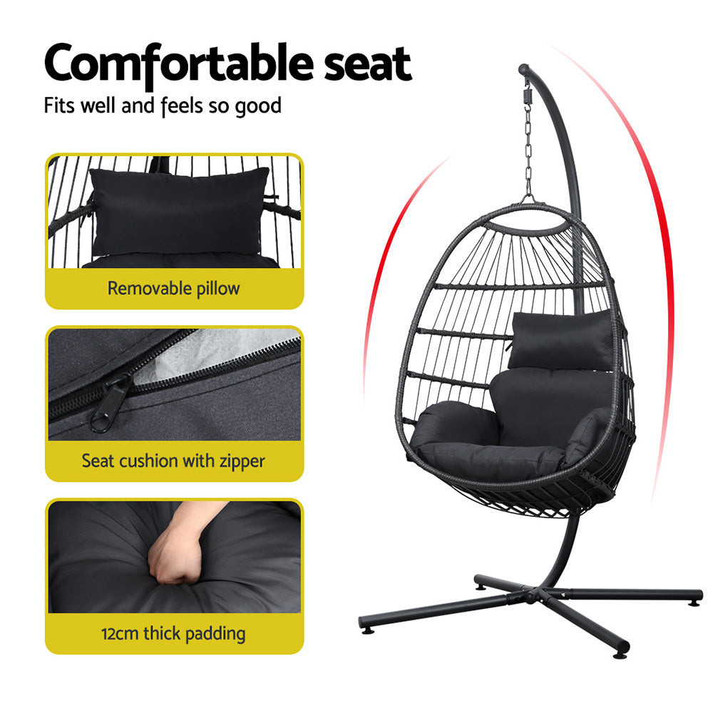 Vesper Egg Swing Chair with Stand – Grey – Single