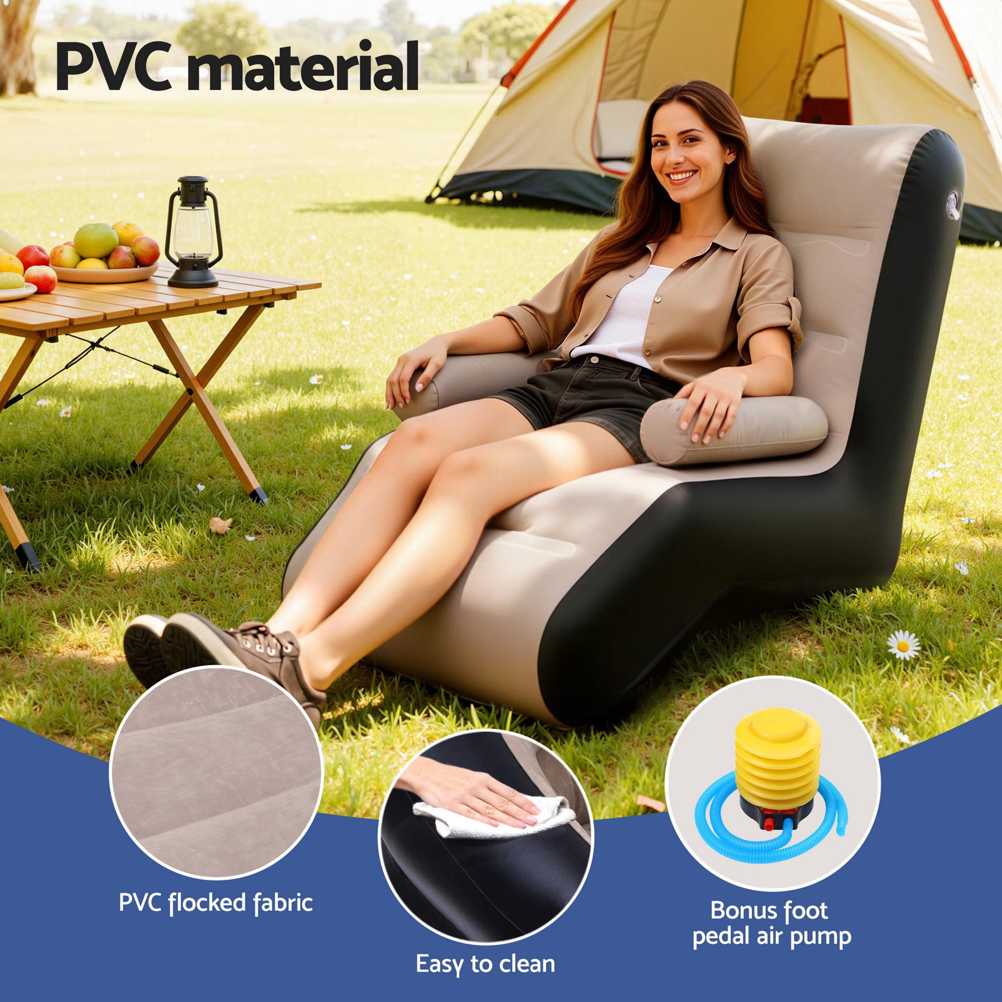 Airflow Inflatable Sun Lounger Chair – Brown – Single
