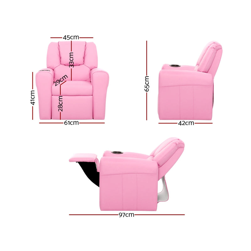 Kids Leather Recliner Chair - Pink