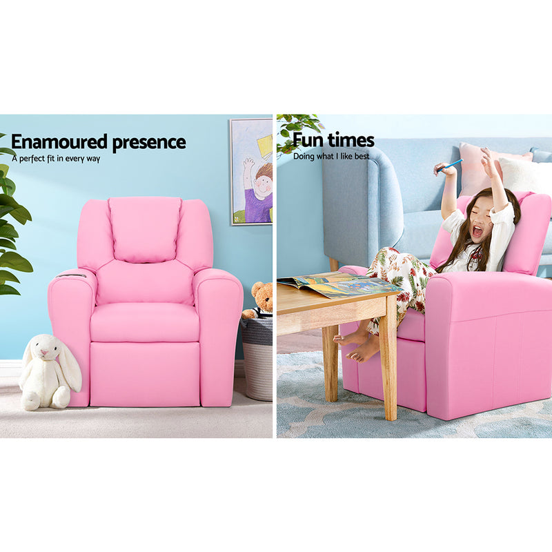 Kids Leather Recliner Chair - Pink